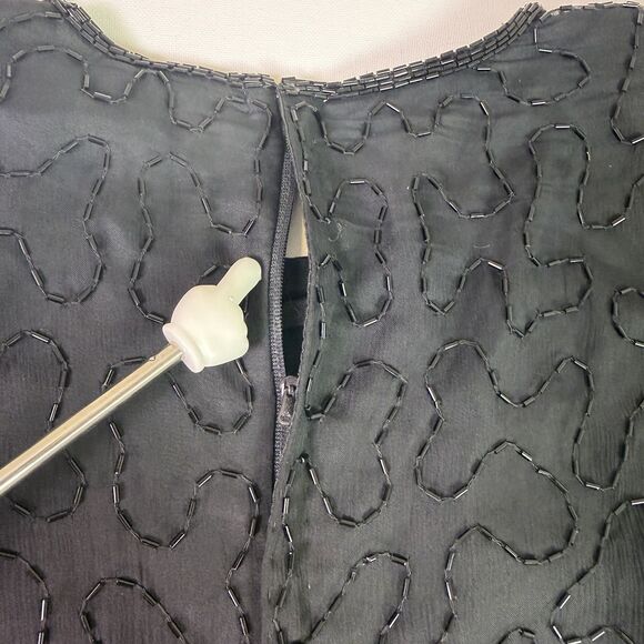 Vintage Scala Silk Beaded Sequin Top Petite Medium Art Deco Glam Flawed Zipper - Picture 10 of 15